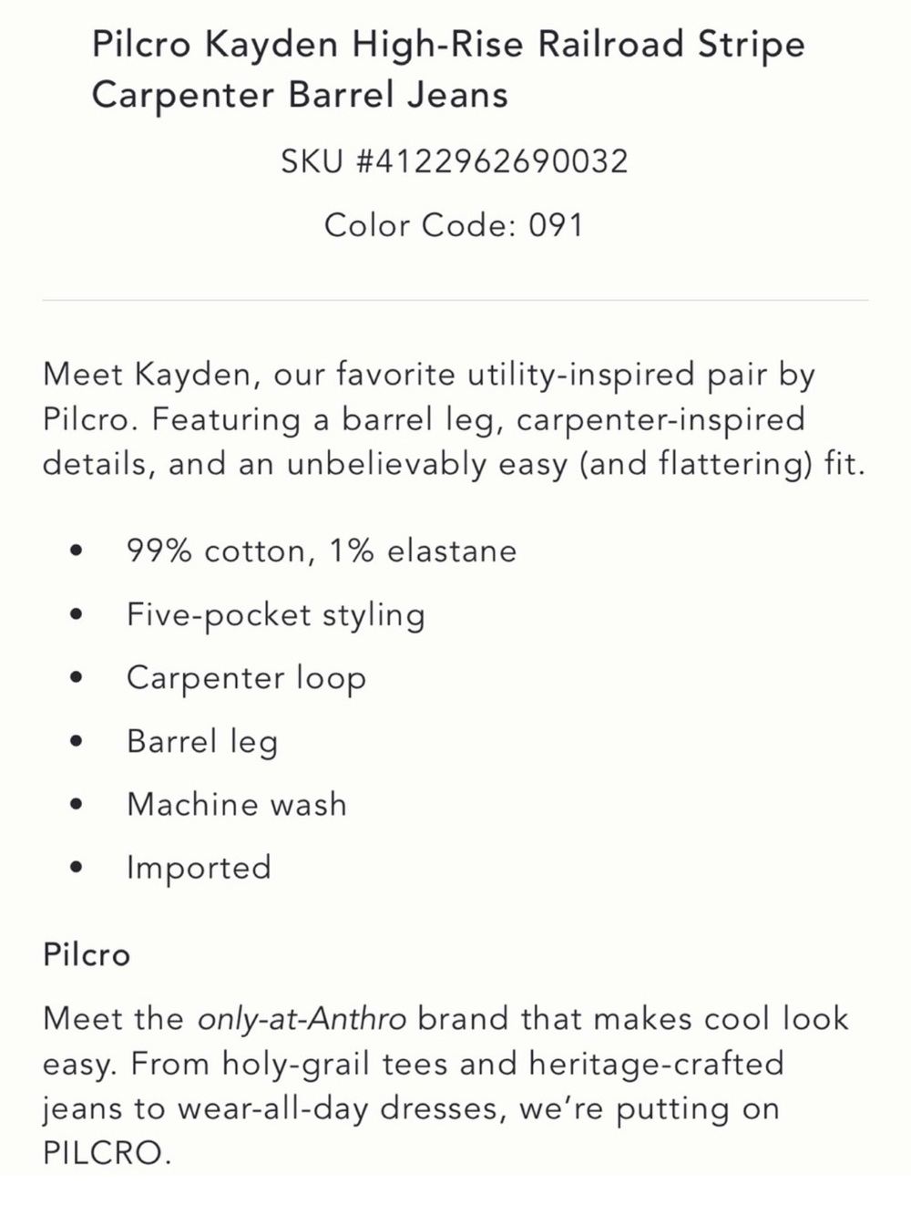 Pilcro Kayden High-Rise Railroad
Stripe Carpenter Barrel Jeans - Picture 5 of 9